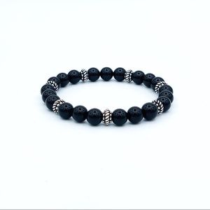 Bali bead Black onyx men’s bracelet, stretchy cord